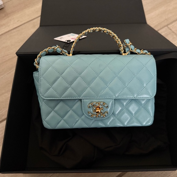 CHANEL Handbags - Chanel Light Blue Quilted Shoulder Bag